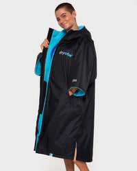 Black Blue dryrobe® Advance Short Sleeve unzipped
