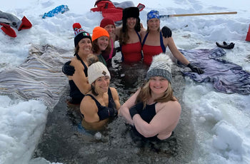 A group of female swimmers in the ice 