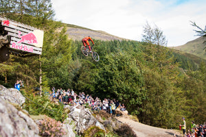 Gee Atherton sends it over The Road Gap at Red Bull Hardline