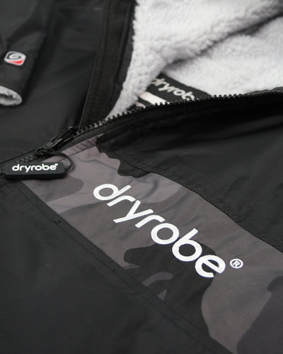 Flat detail studio shot of Dryrobe® black grey remix