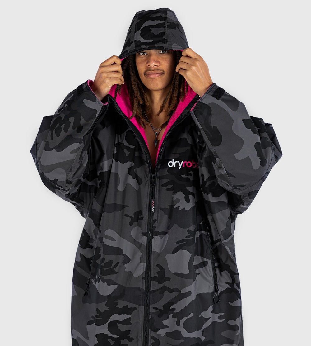 Black Camo Pink Long Sleeve Adult Changing Robe | Dryrobe®