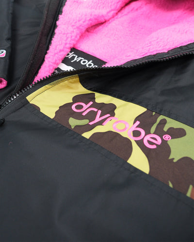 Flat detail studio shot of Dryrobe® Black pink camo remix