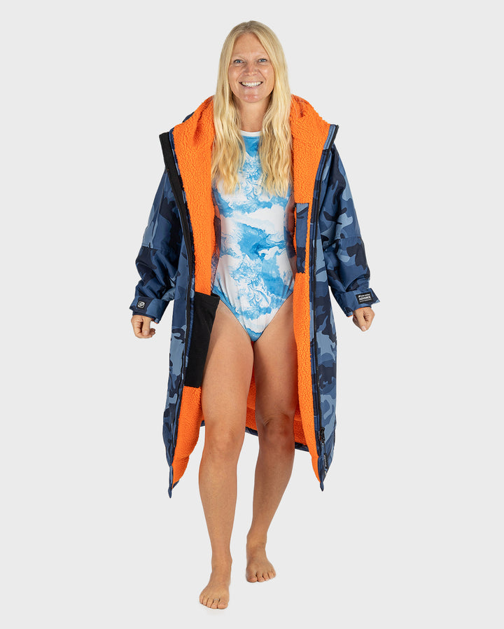 Blue Camo Orange Long Sleeve Advance Changing Robe | Dryrobe®