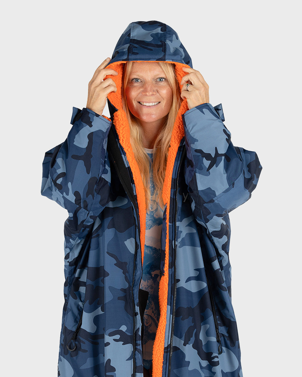 Blue Camo Orange Long Sleeve Advance Changing Robe | Dryrobe®