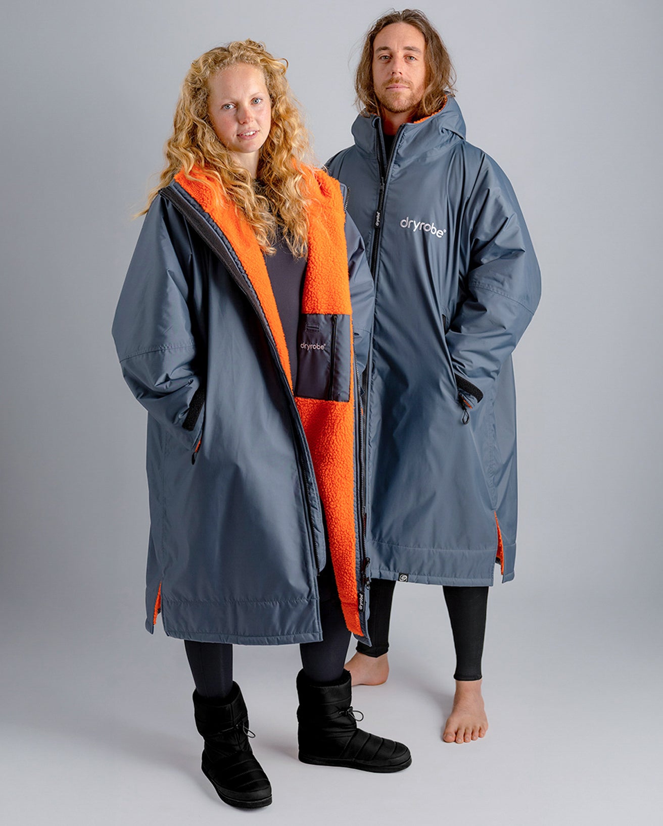 Dark Grey Orange Long Sleeve Adult Changing Robe | Dryrobe®