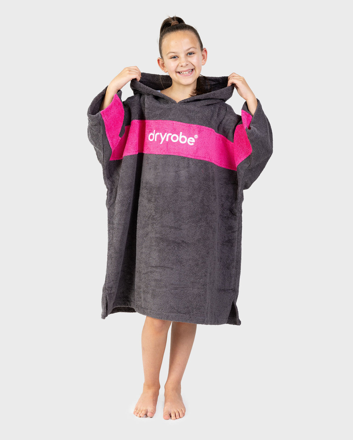 Slate Grey Pink Kids Organic Towel Changing Robe - REWORK | Dryrobe®