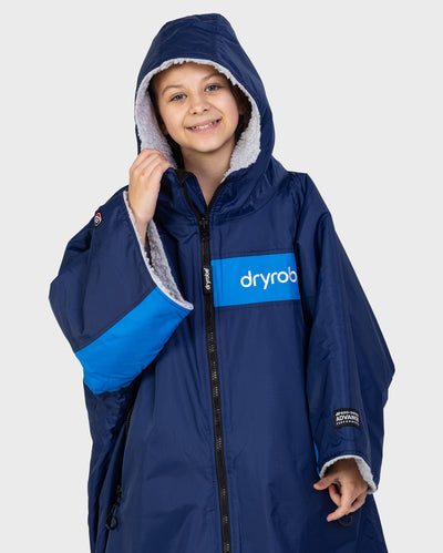 Kids navy cobalt Dryrobe® remix in studio