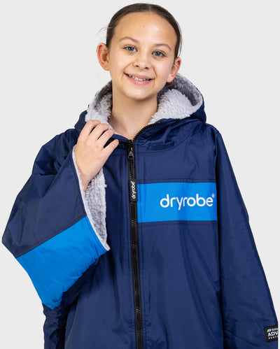 Kids navy cobalt Dryrobe® remix in studio