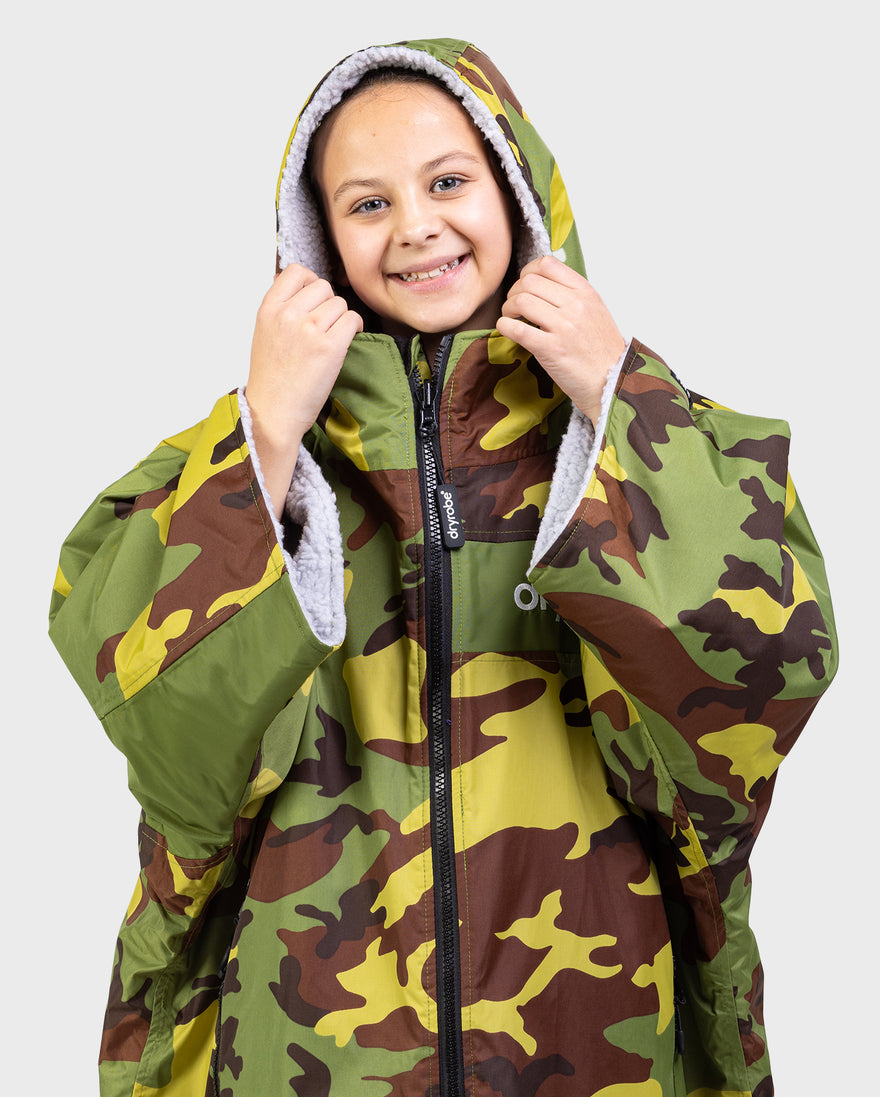 Camo Grey Green Easy-Fit Kids Advance Changing Robe | Dryrobe®