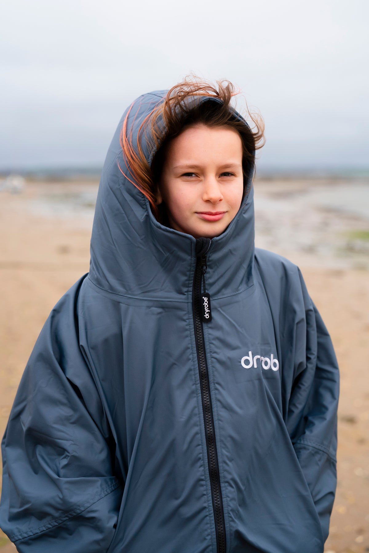 Dark Grey Orange Long Sleeve Kids Advance Changing Robe | Dryrobe®