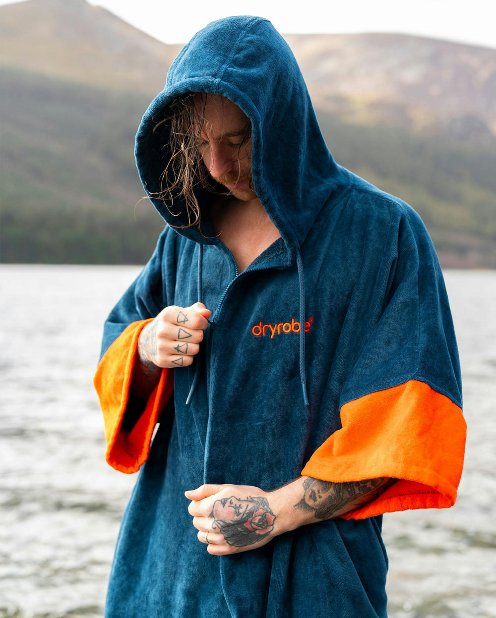 Deep Sea Blue Full-Zip Organic Towel Robe | Dryrobe®