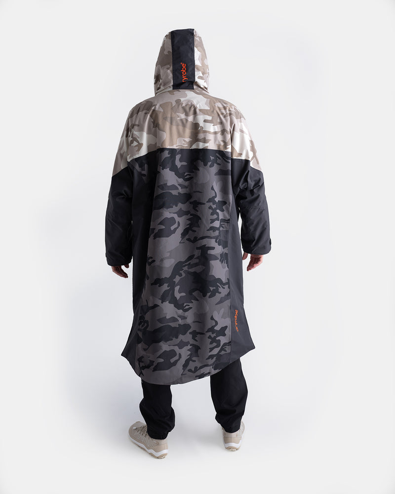Bench Camo Robe Dryrobe® Nexus | Sand Camo & Orange | Premium Waterproof Changing Robe