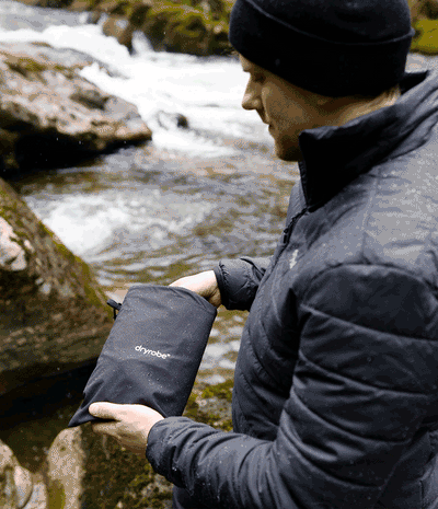 Packing poncho into bag