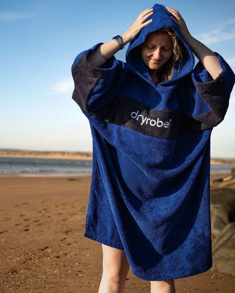Royal Blue Navy Organic Towel Changing Robe - REWORK | Dryrobe®
