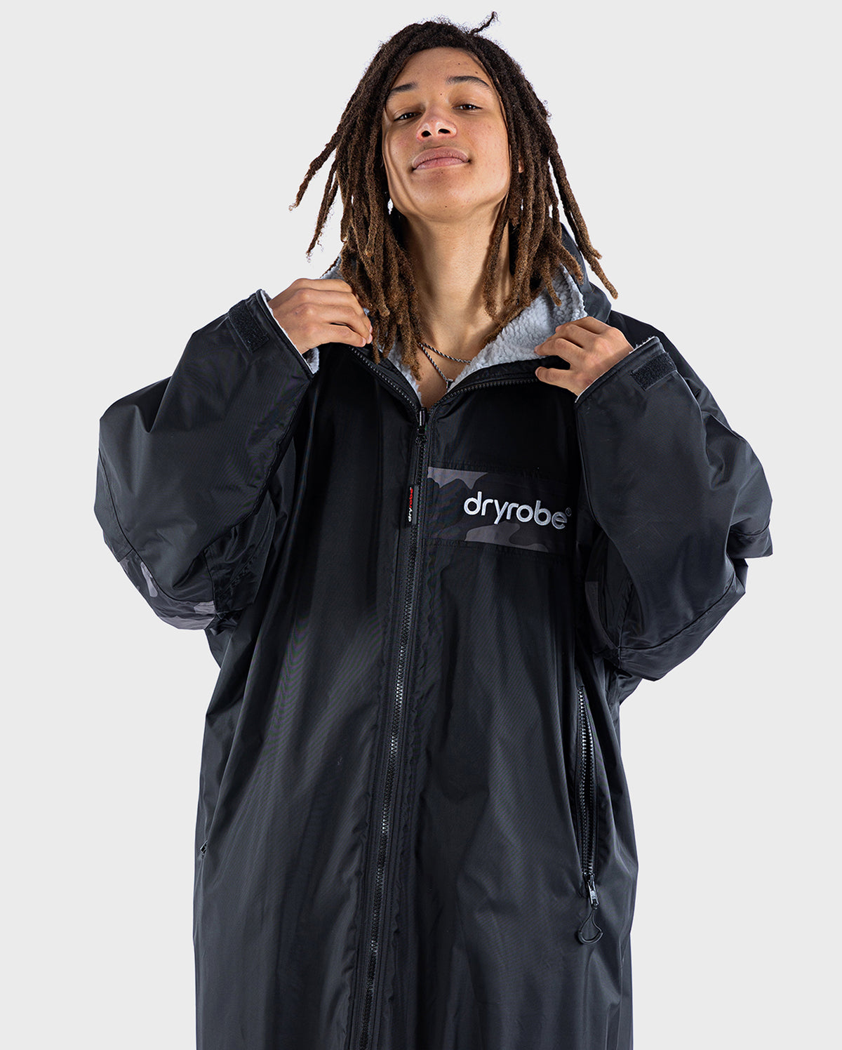 Nuclear Races Dry Robe Black Grey Camo Long Sleeve Advance Changing Robe - REWORK | Dryrobe®