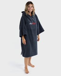 Woman wearing Navy Blue Organic Towel dryrobe®