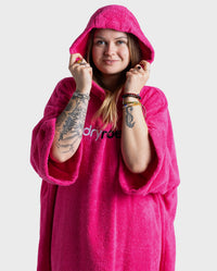 Woman wearing Pink Organic Towel dryrobe®