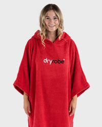 Woman wearing Red Organic Towel dryrobe®