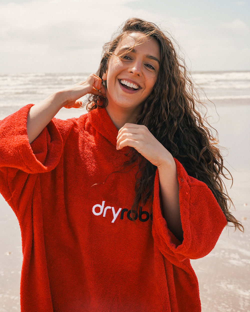 Red Grey Changing Robe Red Organic Towel Changing Robe | Dryrobe®