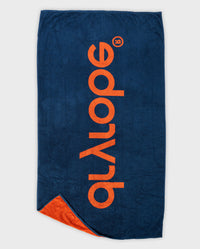 dryrobe® Beach Towel in Orange Deep Sea Blue, laid out flat showing Deep Sea Blue side