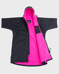 Black Pink dryrobe® Advance Short Sleeve laid out showing inner lining