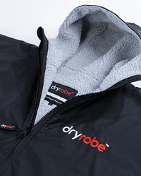 Close up of hood and lining on Black Grey dryrobe® Advance Short Sleeve