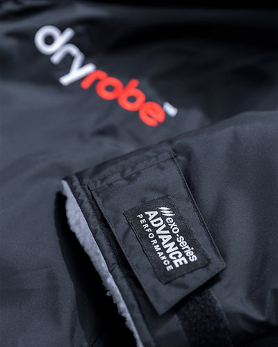 Close up of end of sleeve on Black Grey dryrobe® Advance Long Sleeve