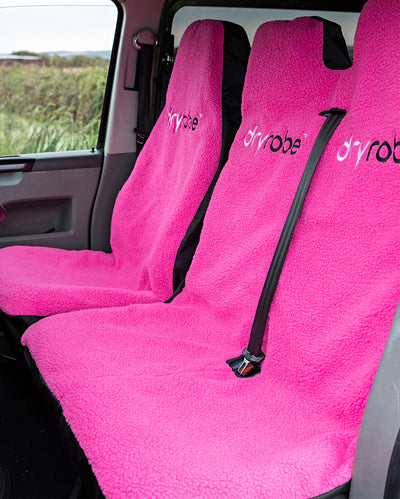 dryrobe Double and Single Van Seat Covers in Pink shown inside van 
