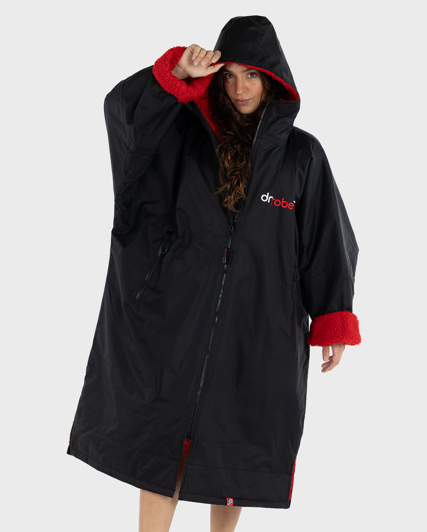 dryrobe® Advance Long Sleeve Changing Robe Black/Red
