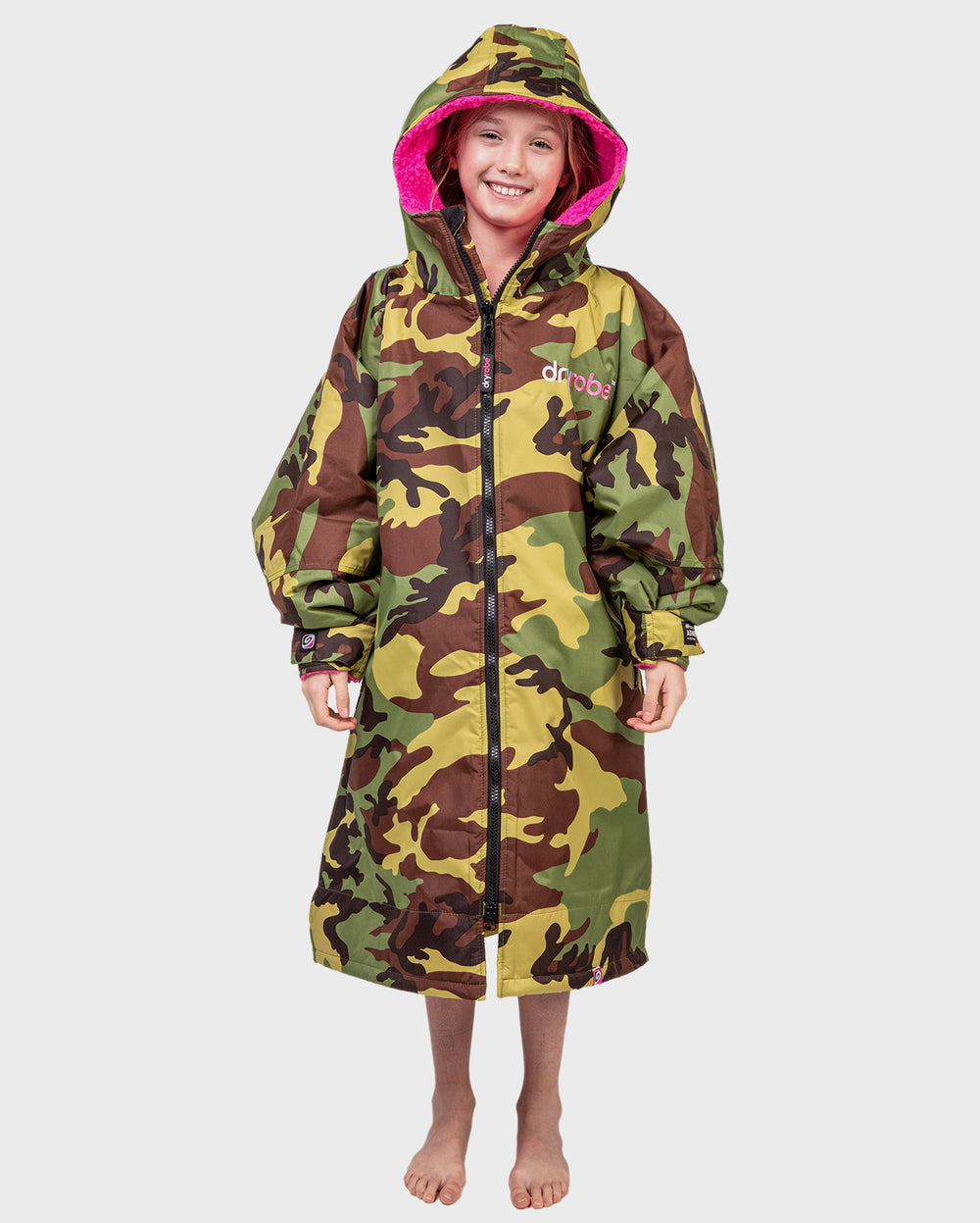 dryrobe® Advance Kids Long Sleeve Changing Robe Camo/Pink