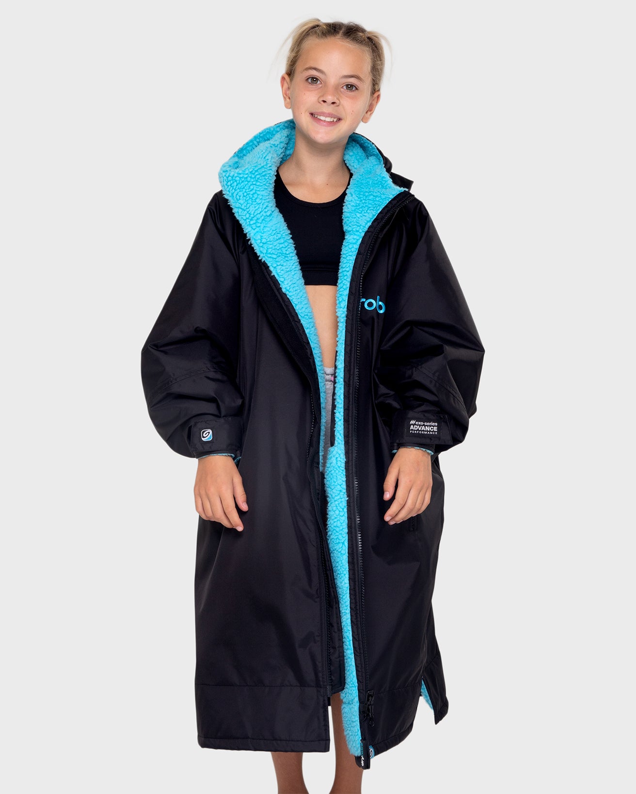 Black Blue Long Sleeve Kids Advance Changing Robe | Dryrobe®