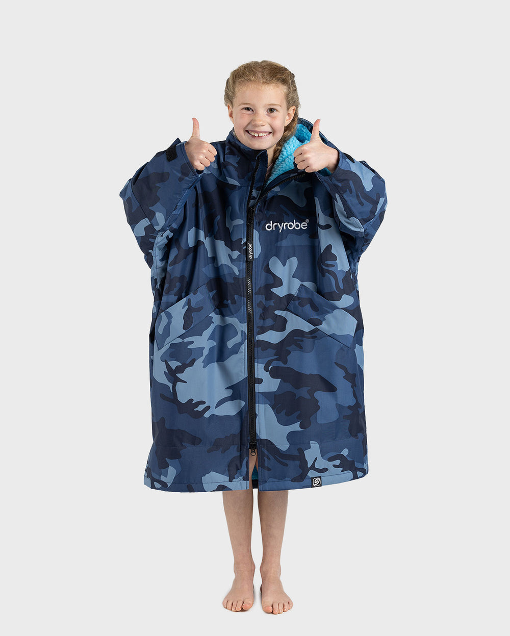Blue Camo Blue Long Sleeve Kids Advance Changing Robe | Dryrobe®