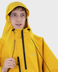 *MALE* Close up of man wearing  Yellow dryrobe® Waterproof Poncho with hood up 