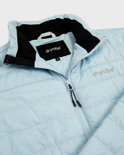 Close up of zip on dryrobe Mid-layer Jacket in Ice Blue