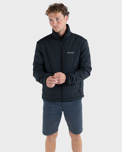 Man wearing dryrobe Mid-Layer Jacket in Black 