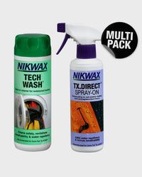 Bottle of NikWax Tech Wash next to bottle of NikWax TX.Direct spray on 