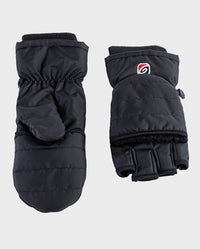 1|A pair of dryrobe® Eco Thermal Gloves, glove on the right shown as fingerless, with mitten flap folded down