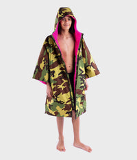 dryrobe Advance Kids 10-13 Years Short Sleeve Camo Pink Changing Robe Open View